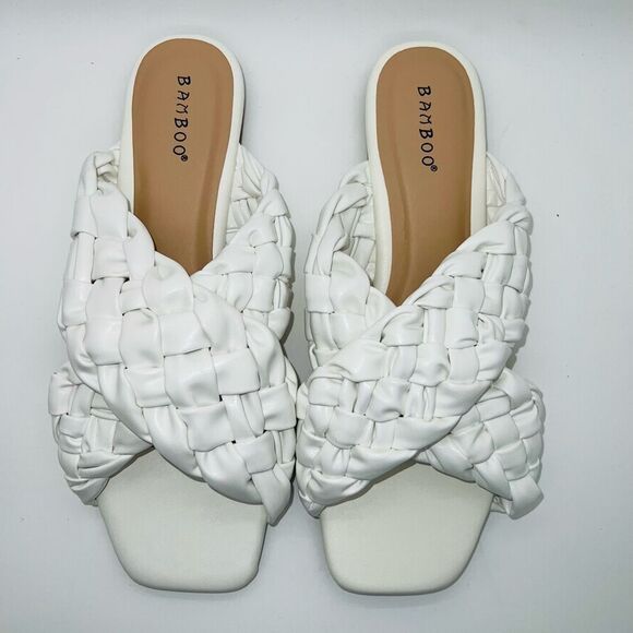 Bamboo Braided Crisscross Strap Kick 61 Sandal White Size 8 New - Picture 6 of 6